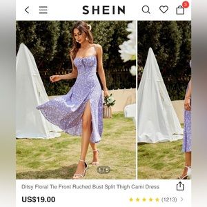 Floral Tie Front Ruched Bust Split Thigh Cami Dress